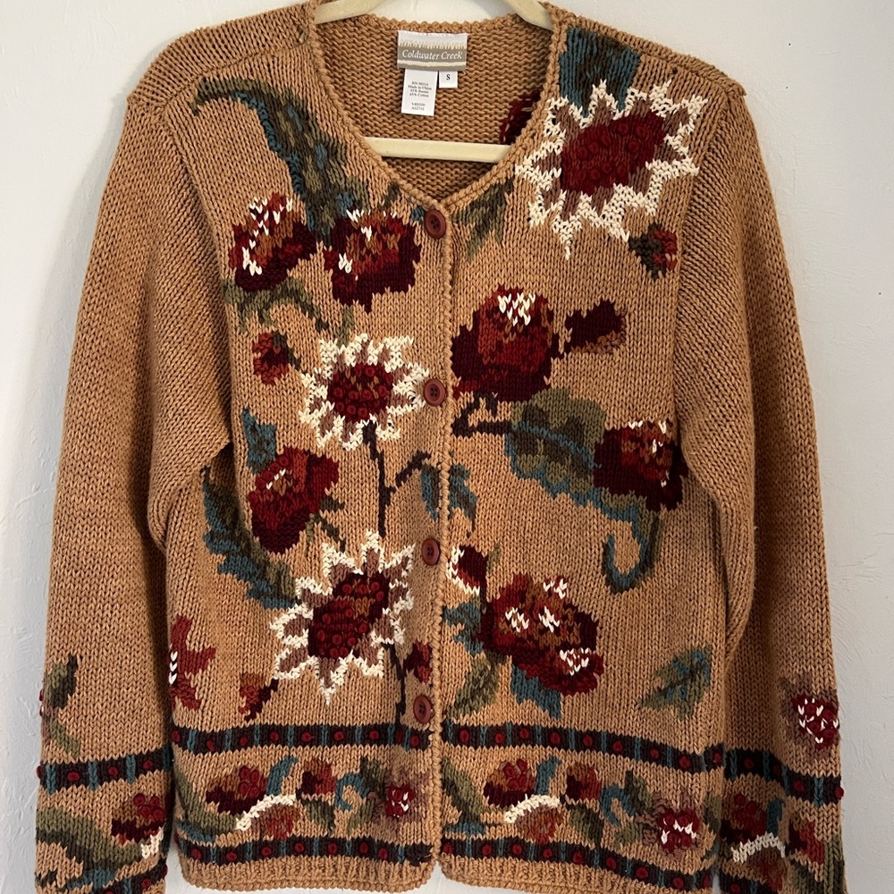 Coldwater Creek Vintage hand-embroidered cardigan sweater in a floral pattern S
